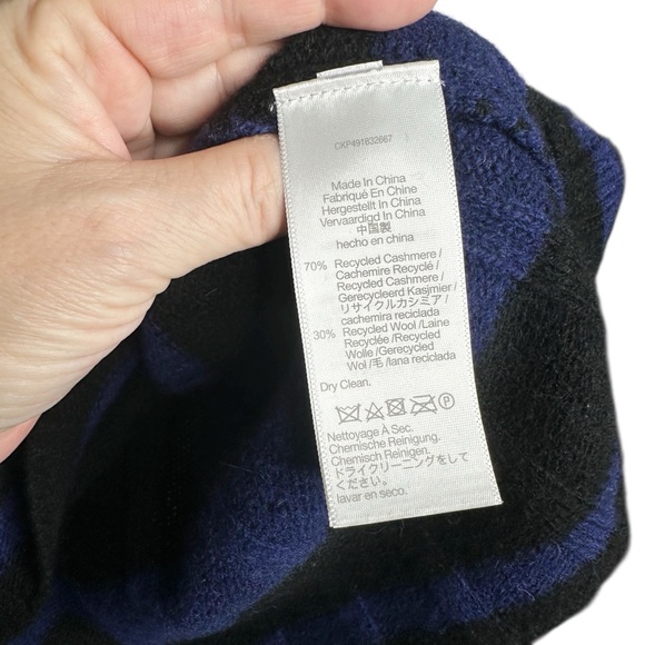 Madewell Ribbed Cashmere-Wool Pullover Sweater Cobalt Blue/Black Stripe Small - Picture 13 of 16